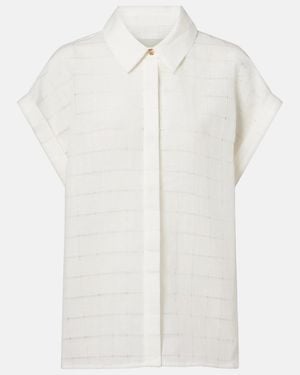 Asceno Camisa Andra En Mezcla De Lino Y Algodon A Cuadros - Blanco