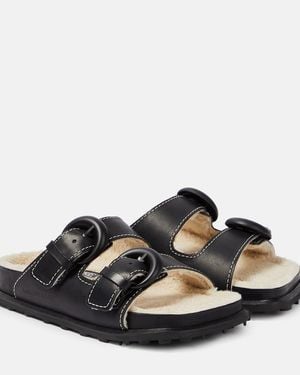 Marine Serre Leather Slides - Black