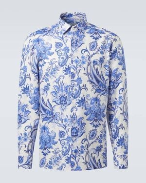 Etro Roma Paisley Linen Shirt - Blue