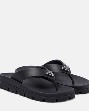 Prada Rubber Flip-Flop Sandal With Enamel Logo - Black