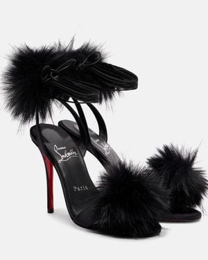 Christian Louboutin Patapompom 100 Crepe Satin Sandals - Black