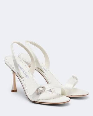 Manolo Blahnik Zutosan Embellished Satin Slingback Sandals - White
