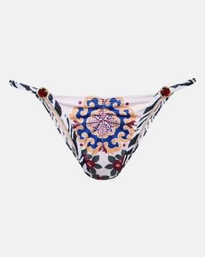 Bananhot Pracy Embellished Printed Bikini Bottoms - Blue