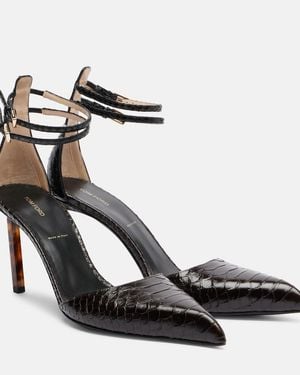 Tom Ford 90 Snake-Effect Leather Court Shoes - Black