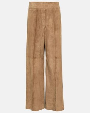 Brunello Cucinelli Wide-Leg Suede Trousers - Natural
