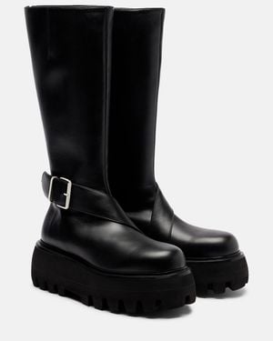 McQueen Sofa Buckle Leather Knee-High Boots - Black