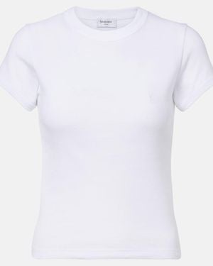 Saint Laurent Cassandre Ribbed-Knit Cotton Jersey T-Shirt - White