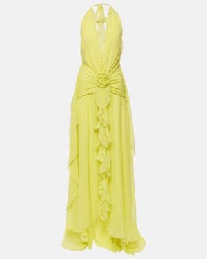 Blumarine Floral-Applique Silk Georgette Gown - Yellow