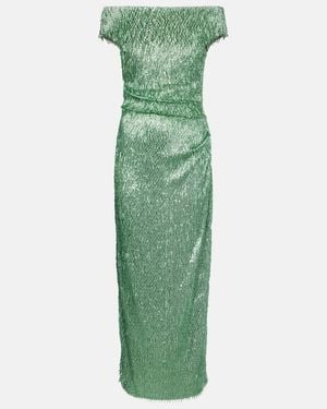 Erdem Beaded Off-Shoulder Midi Dress - Green