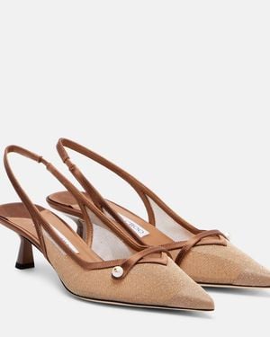 Jimmy Choo Amita 45 Leather-Trimmed Slingback Court Shoes - Brown
