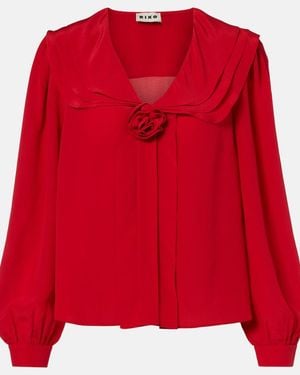 RIXO London Emelin Floral-Applique Silk Blouse - Red