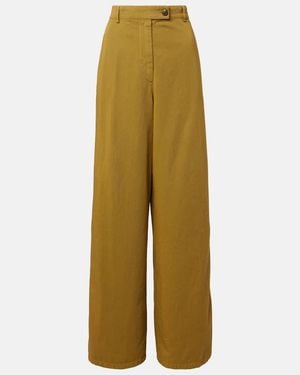 Dries Van Noten High-Rise Cotton Wide-Leg Trousers - Green