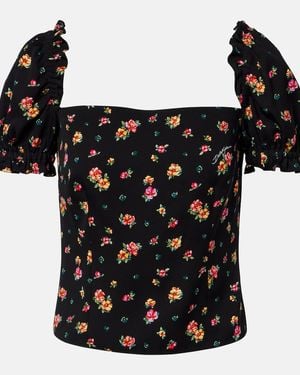 Dolce & Gabbana Floral Silk-Blend Charmeuse Top - Black