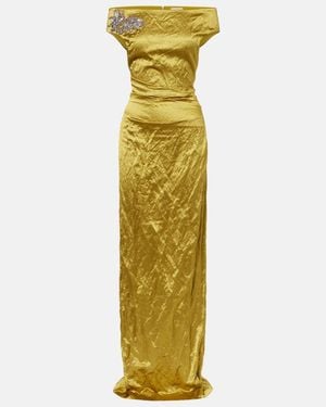 Erdem Embellished Off-Shoulder Satin Gown - Metallic
