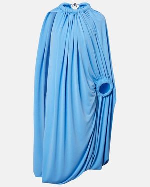 Coperni Caped Draped Smocked Midi Dress - Blue