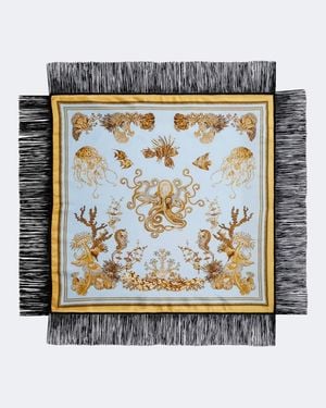La DoubleJ Fringed Printed Silk Twill Scarf - Metallic