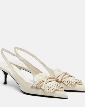 Prada Bow-Detail Leather Slingback Pumps - White