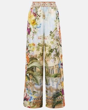 CAMILLA Pantalones Palazzo De Seda Estampados - Multicolor