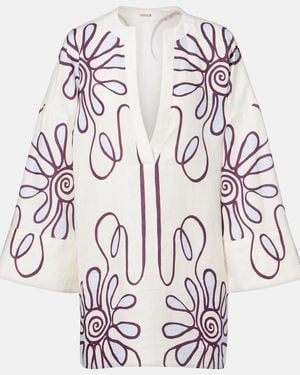 Cala De La Cruz Siena Printed Linen Tunic - White
