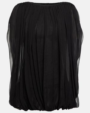 Rick Owens Gathered Silk Chiffon Top - Black