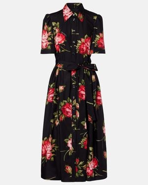 Dolce & Gabbana Rose Bouquet-Print Poplin Shirt Dress - Black