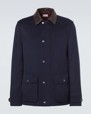 Brunello Cucinelli Leather-Trimmed Wool Jacket - Blue