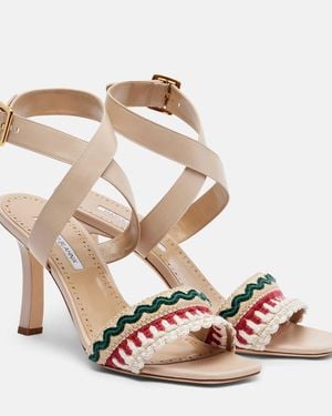 Manolo Blahnik Mabeco 90 Embroidered Leather Sandals - Metallic