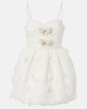 Self-Portrait Bridal Pleated Organza And Lace Minidress - White