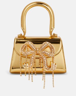 Self-Portrait The Bow Micro Mirrored Leather Tote Bag - Metallic
