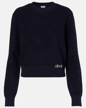 Loewe Logo Embroidered Wool Jumper - Blue