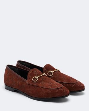 Gucci Jordaan Horsebit Gg Suede Loafers - Brown