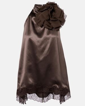 Magda Butrym Floral-Applique Lace-Trimmed Silk Satin Top - Brown