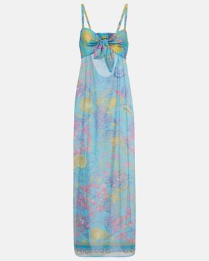 Versace Printed Cutout Semi-Sheer Maxi Dress - Blue