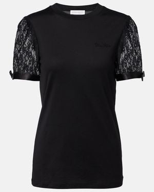 Nina Ricci T-Shirt Aus Baumwoll-Jersey Mit Spitze - Schwarz