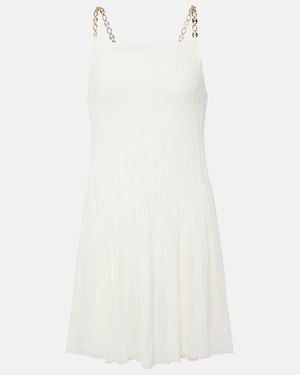 Rabanne Chain-Detail Pleated Silk-Blend Minidress - White