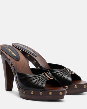 Saint Laurent Babylone 90 Studded Leather Mules - Brown