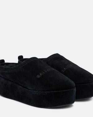 Balenciaga Alaska Suede Platform Mules - Black
