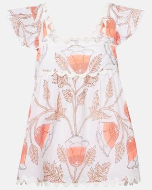 Juliet Dunn Printed Scalloped Cotton Top - Pink