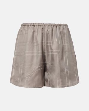 TOTEME Logo Silk Twill Shorts - Grey