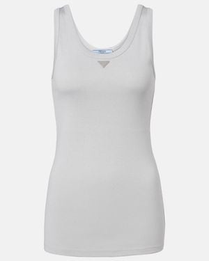 Prada Ribbed-Knit Cotton Tank Top - Grey