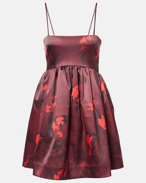 Ganni Printed Satin Mini Dress - Red