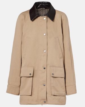 Brunello Cucinelli Leather-Trimmed Cotton And Linen Jacket - Natural