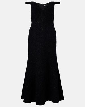 Self-Portrait Off-Shoulder Boucle Midi Dress - Black