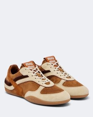 Miu Miu Gymnasium Paneled Suede Sneakers - Brown