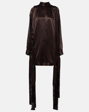 Ferragamo Fringed Satin Minidress - Black