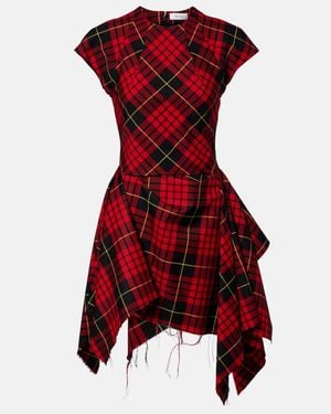 McQueen Macqueen Tartan Asymmetric Minidress - Red