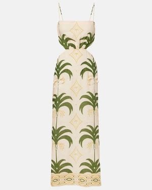 Johanna Ortiz Printed Cotton And Linen Midi Dress - Metallic