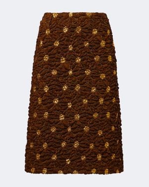 Dries Van Noten Embellished Floral Cloque Midi Skirt - Brown