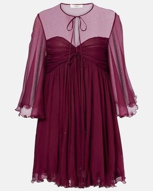 Chloé Sheer Ruched Silk Minidress - Red