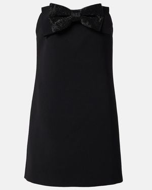 Self-Portrait Beaded Bow-Detail Crepe Minidress - Black